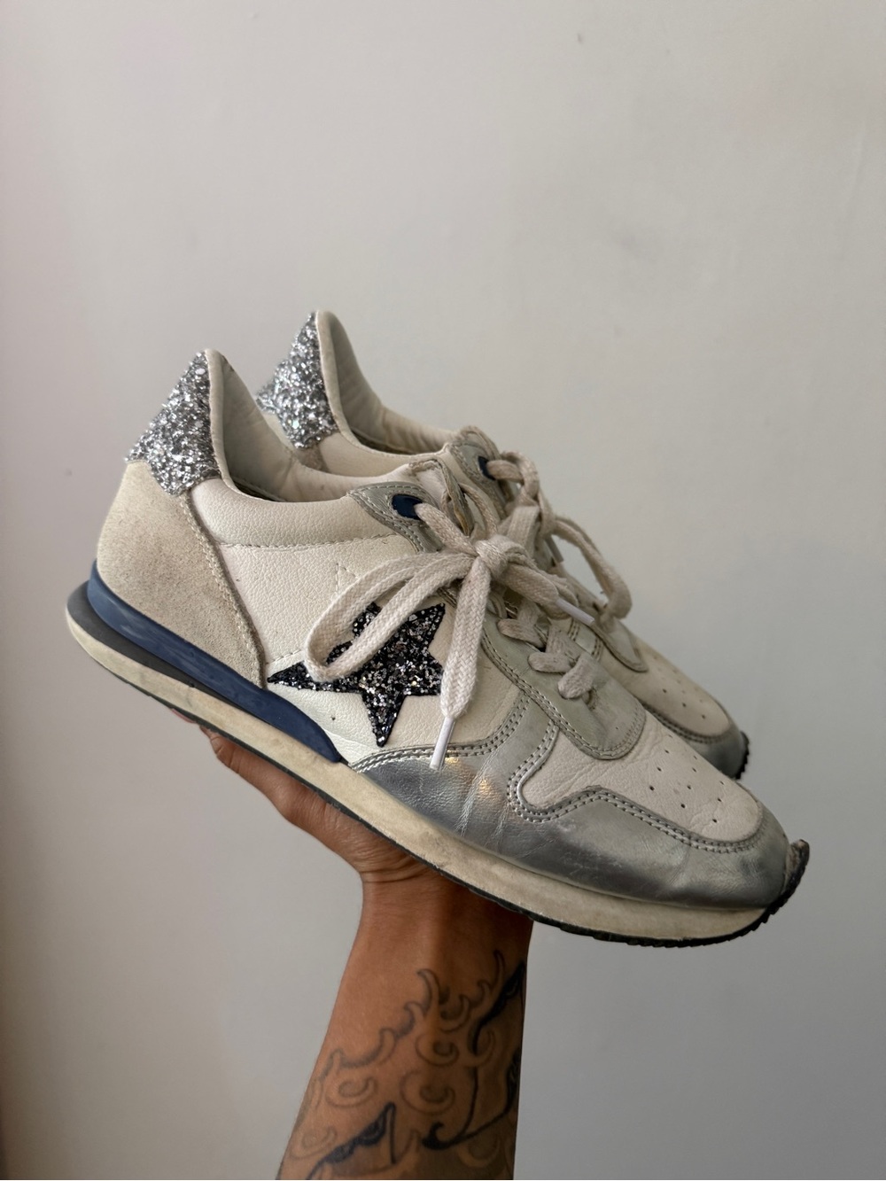 Vintage Havana Cream & Silver Glitter Star Sneakers
